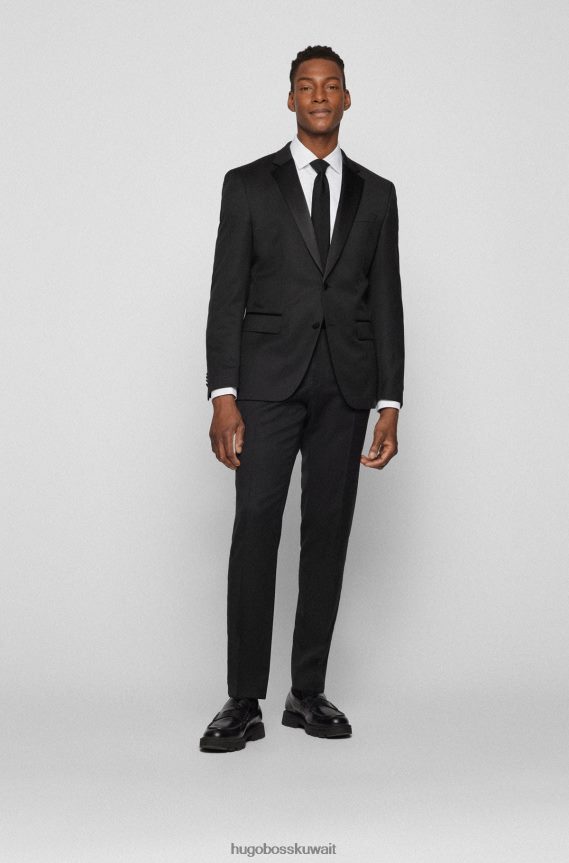 4TFNJN1551 أسود Hugo Boss سترة توكسيدو بقصة ضيقة من الصوف البكر باللون الأسود هوغو