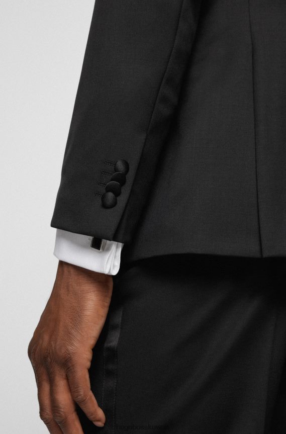 4TFNJN1551 أسود Hugo Boss سترة توكسيدو بقصة ضيقة من الصوف البكر باللون الأسود هوغو