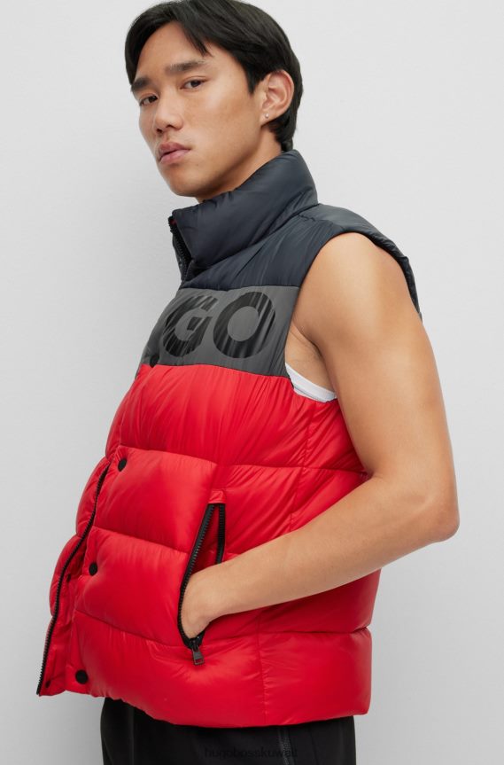 4TFNJN1552 أحمر Hugo Boss جيليه منتفخ باللون الأحمر مع شعار Hugo الجريء