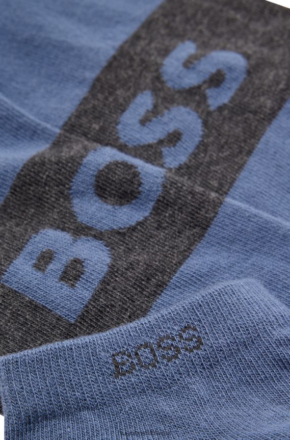 4TFNJN1558 أزرق Hugo Boss حزمة من اثنين من الجوارب للكاحل من مزيج القطن باللون الأزرق