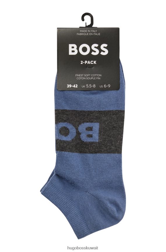 4TFNJN1558 أزرق Hugo Boss حزمة من اثنين من الجوارب للكاحل من مزيج القطن باللون الأزرق