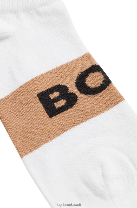 4TFNJN1562 أبيض Hugo Boss Hugo حزمة من اثنين من جوارب الكاحل باللون الأبيض من مزيج القطن