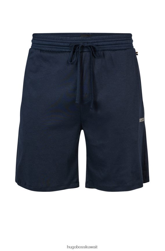 4TFNJN1564 أزرق غامق Hugo Boss شورت بيجامة برباط من القطن المودال مع شعار مطرز باللون الأزرق الداكن