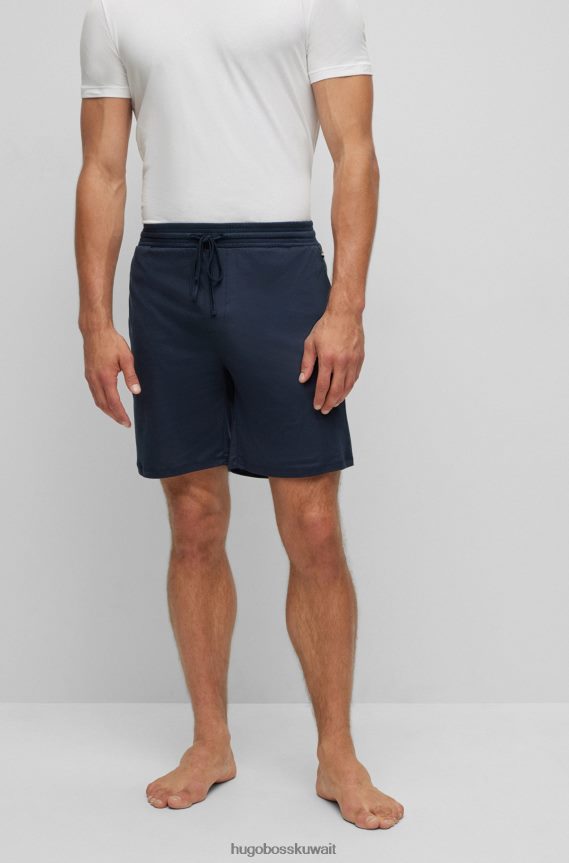 4TFNJN1564 أزرق غامق Hugo Boss شورت بيجامة برباط من القطن المودال مع شعار مطرز باللون الأزرق الداكن