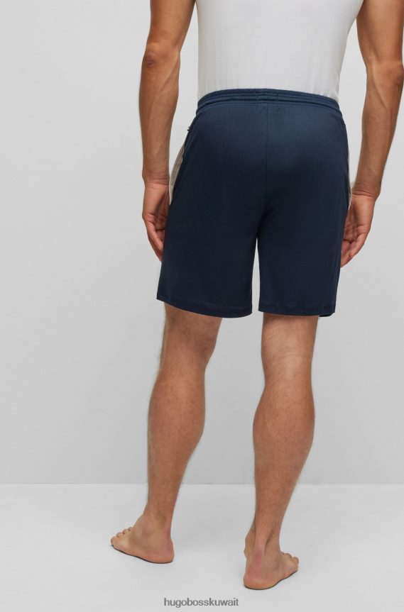 4TFNJN1564 أزرق غامق Hugo Boss شورت بيجامة برباط من القطن المودال مع شعار مطرز باللون الأزرق الداكن