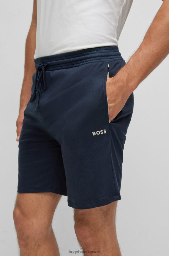4TFNJN1564 أزرق غامق Hugo Boss شورت بيجامة برباط من القطن المودال مع شعار مطرز باللون الأزرق الداكن