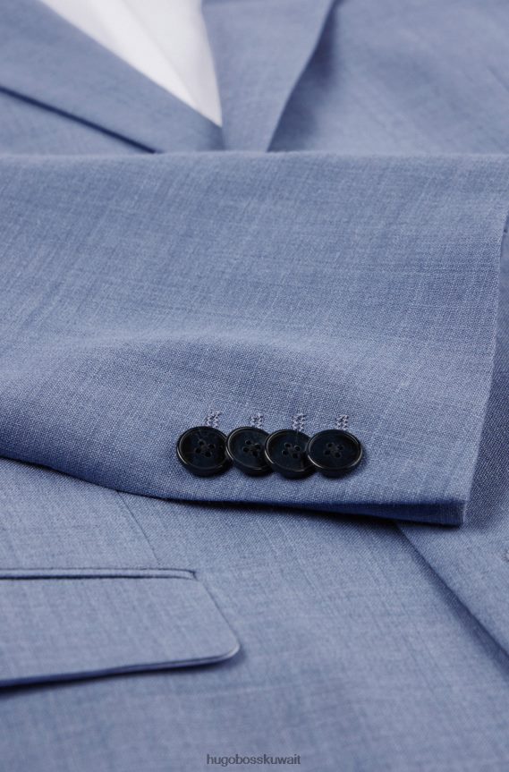 4TFNJN1566 أزرق Hugo Boss بدلة ضيقة مصنوعة من قماش هيغو الأزرق المطاطي ذو الأنماط الدقيقة
