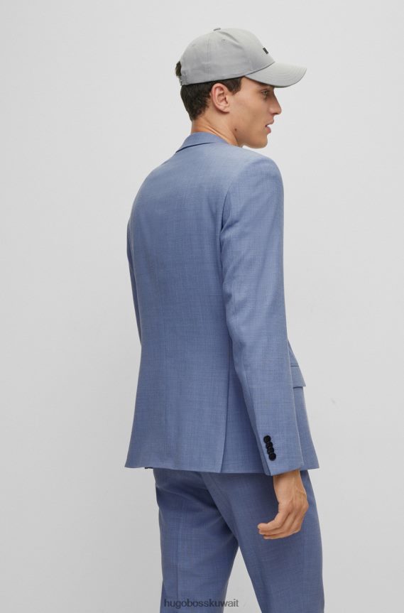4TFNJN1566 أزرق Hugo Boss بدلة ضيقة مصنوعة من قماش هيغو الأزرق المطاطي ذو الأنماط الدقيقة