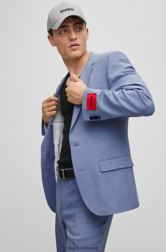 4TFNJN1566 أزرق Hugo Boss بدلة ضيقة مصنوعة من قماش هيغو الأزرق المطاطي ذو الأنماط الدقيقة