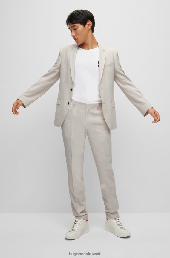 4TFNJN1567 البيج الفاتح Hugo Boss بدلة Hugo ذات اللون البيج الفاتح بقصة ضيقة مصنوعة من قماش مطاطي عالي الأداء