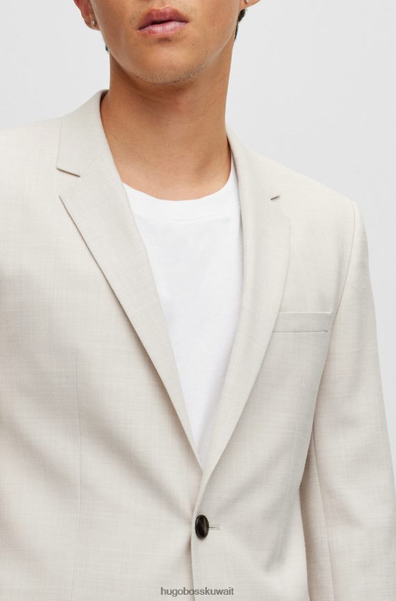4TFNJN1567 البيج الفاتح Hugo Boss بدلة Hugo ذات اللون البيج الفاتح بقصة ضيقة مصنوعة من قماش مطاطي عالي الأداء