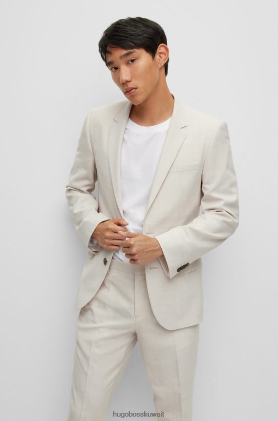 4TFNJN1567 البيج الفاتح Hugo Boss بدلة Hugo ذات اللون البيج الفاتح بقصة ضيقة مصنوعة من قماش مطاطي عالي الأداء