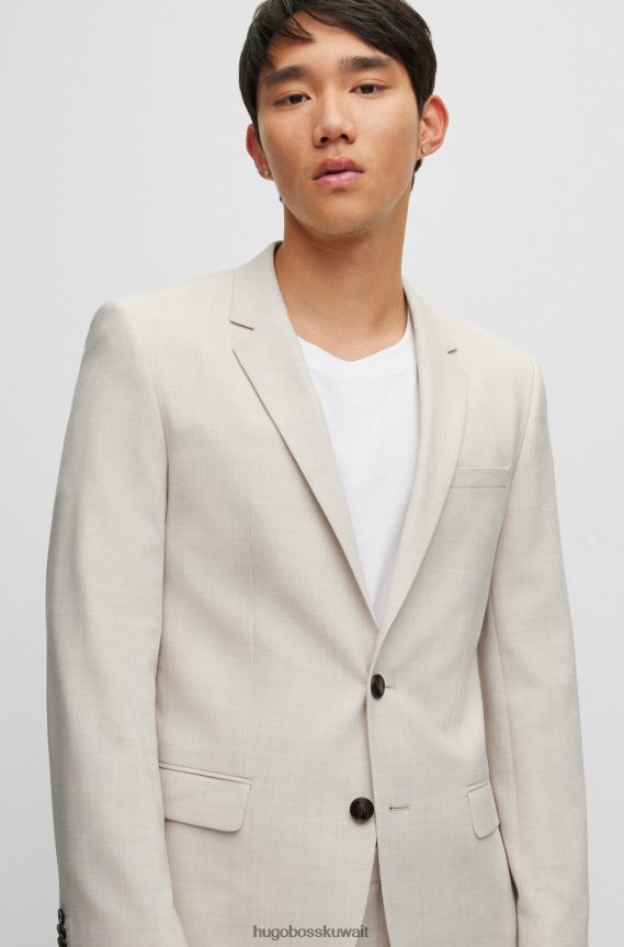 4TFNJN1567 البيج الفاتح Hugo Boss بدلة Hugo ذات اللون البيج الفاتح بقصة ضيقة مصنوعة من قماش مطاطي عالي الأداء