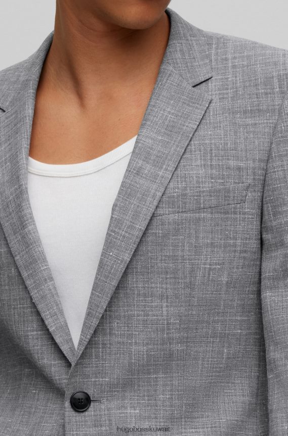 4TFNJN1568 رمادي Hugo Boss بدلة Hugo باللون الرمادي النحيف مصنوعة من قماش مطاطي عالي الأداء