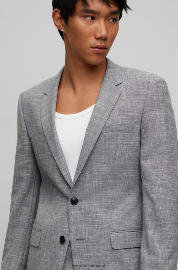 4TFNJN1568 رمادي Hugo Boss بدلة Hugo باللون الرمادي النحيف مصنوعة من قماش مطاطي عالي الأداء