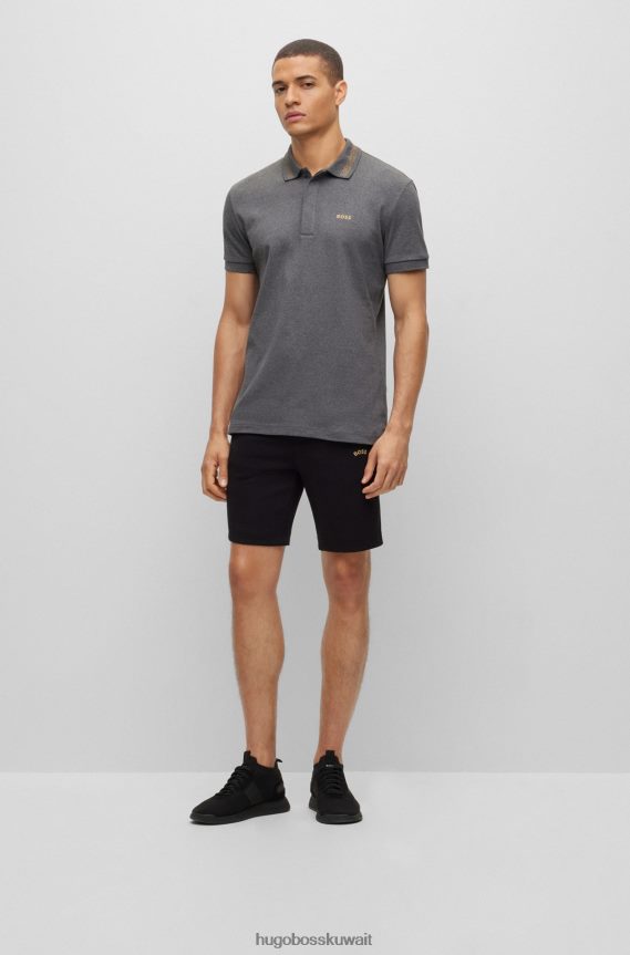 4TFNJN1569 رمادي Hugo Boss قميص بولو من القطن المتشابك من Hugo مع شعار متباين باللون الرمادي