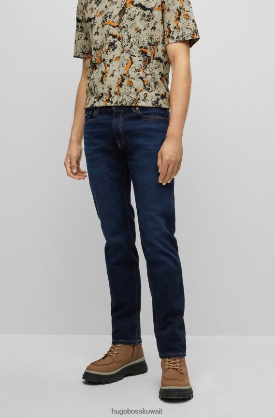 4TFNJN1571 أزرق غامق Hugo Boss جينز أزرق داكن بقصة عادية من قماش الدنيم الأزرق فائق التمدد