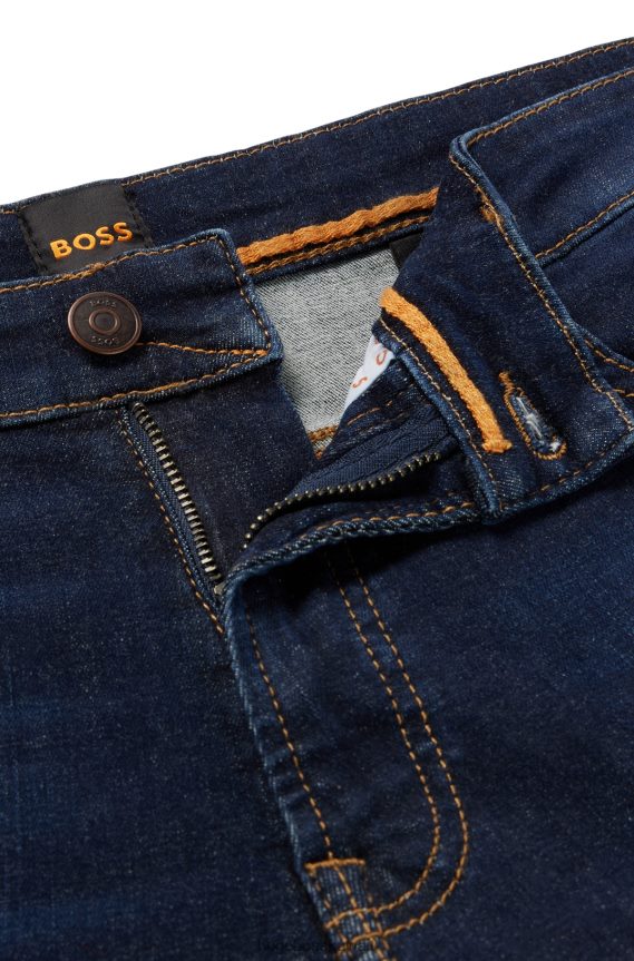 4TFNJN1571 أزرق غامق Hugo Boss جينز أزرق داكن بقصة عادية من قماش الدنيم الأزرق فائق التمدد