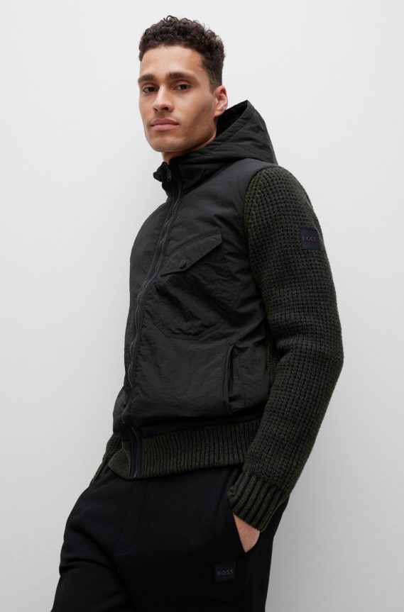 4TFNJN1575 أسود Hugo Boss سترة Hugo الهجينة بمقاس عادي مع شارة شعار السيليكون باللون الأسود