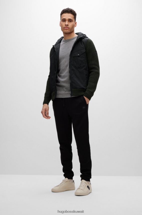 4TFNJN1575 أسود Hugo Boss سترة Hugo الهجينة بمقاس عادي مع شارة شعار السيليكون باللون الأسود