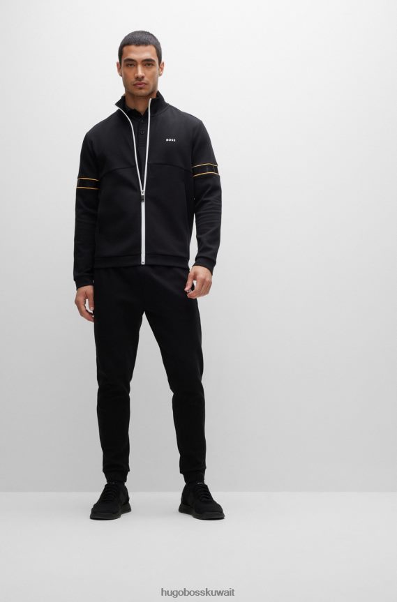 4TFNJN1577 أسود Hugo Boss قميص بولو أسود قابل للتمدد بقصة ضيقة مع تأثيرات متوهجة من هوغو