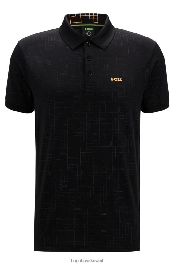 4TFNJN1577 أسود Hugo Boss قميص بولو أسود قابل للتمدد بقصة ضيقة مع تأثيرات متوهجة من هوغو