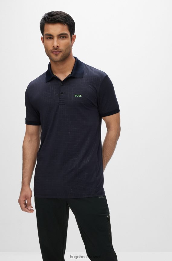4TFNJN1578 أزرق غامق Hugo Boss قميص بولو بقصة ضيقة ونشط ومطاط مع تأثيرات متوهجة باللون الأزرق الداكن