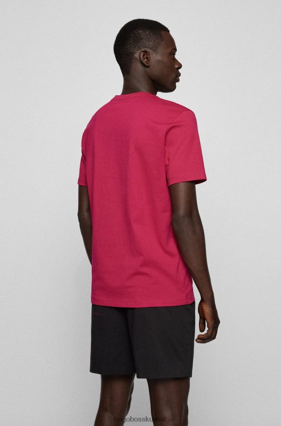 4TFNJN1581 لون القرنفل Hugo Boss تيشيرت Hugo مريح من قطن الجيرسيه مع رقعة شعار باللون الوردي