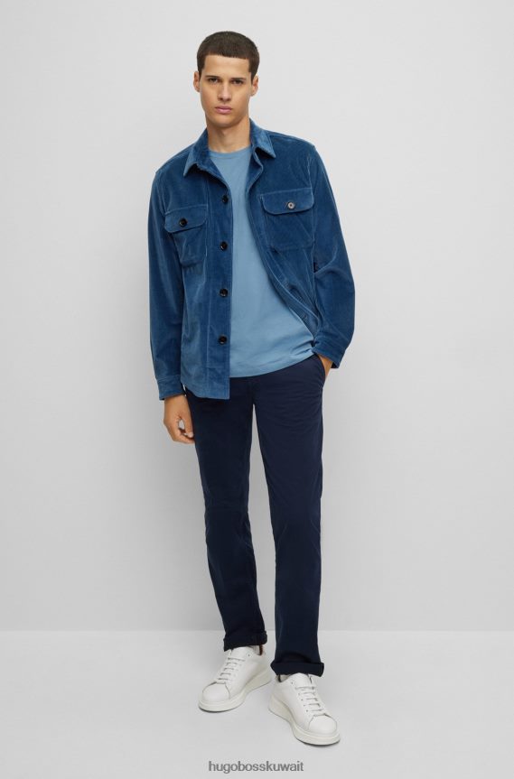 4TFNJN1584 أزرق فاتح Hugo Boss تي شيرت مريح مصنوع من قطن الجيرسيه مع رقعة شعار هوغو باللون الأزرق الفاتح