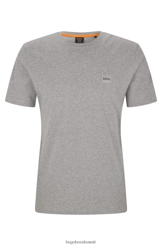 4TFNJN1588 رمادي فاتح Hugo Boss تي شيرت مريح مصنوع من قطن الجيرسيه مع رقعة شعار هوغو باللون الرمادي الفاتح