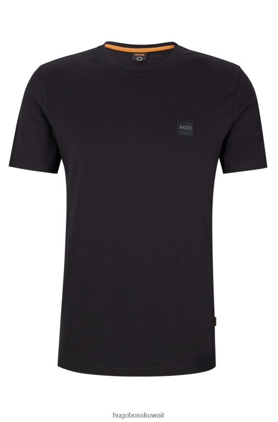 4TFNJN1589 أسود Hugo Boss تي شيرت أسود مريح مصنوع من قطن الجيرسيه مع رقعة شعار هوغو