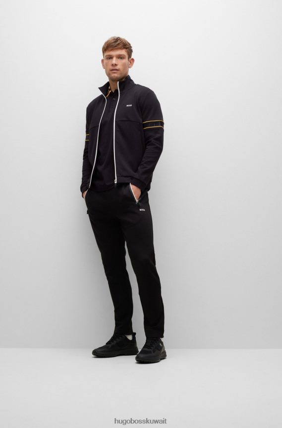 4TFNJN1590 أسود Hugo Boss قميص بولو من القطن الخالص مع ياقة شعار هوغو باللون الأسود