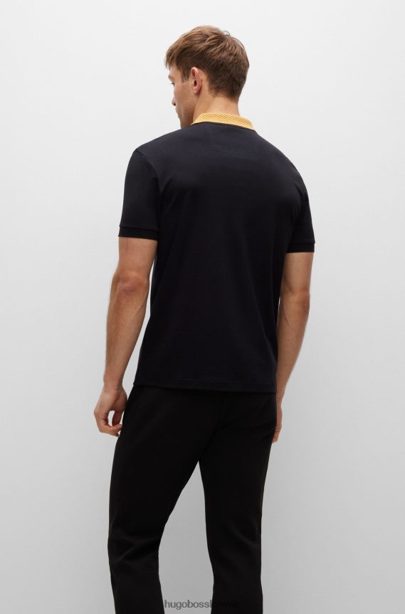 4TFNJN1590 أسود Hugo Boss قميص بولو من القطن الخالص مع ياقة شعار هوغو باللون الأسود