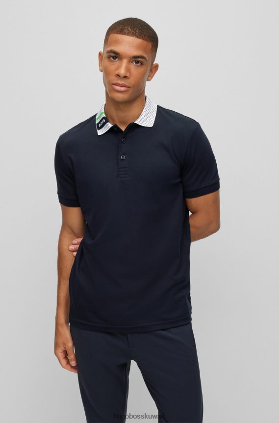 4TFNJN1591 أزرق غامق Hugo Boss قميص بولو هوغو من القطن الخالص باللون الأزرق الداكن مع ياقة تحمل الشعار
