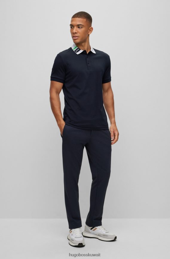 4TFNJN1591 أزرق غامق Hugo Boss قميص بولو هوغو من القطن الخالص باللون الأزرق الداكن مع ياقة تحمل الشعار