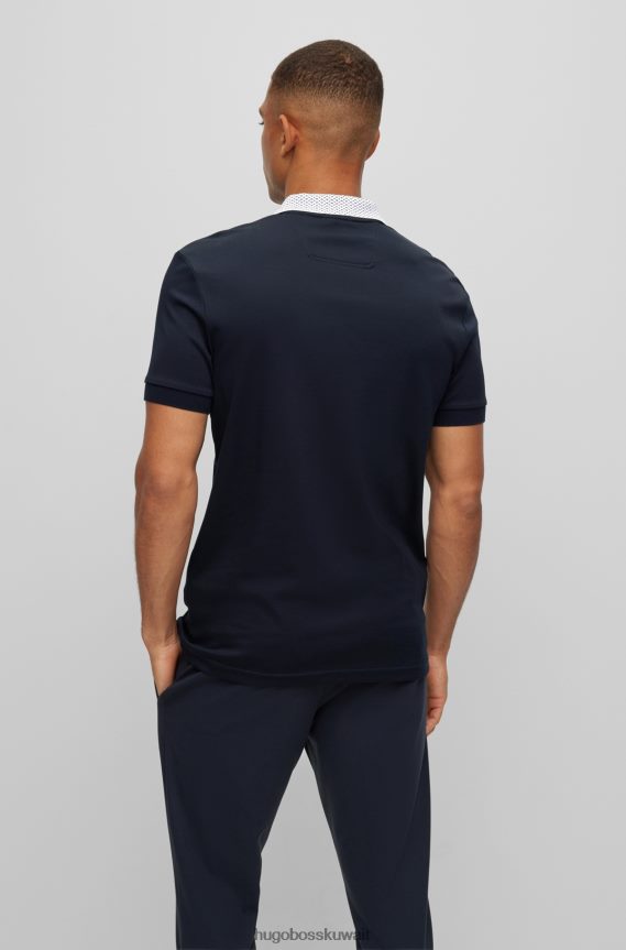4TFNJN1591 أزرق غامق Hugo Boss قميص بولو هوغو من القطن الخالص باللون الأزرق الداكن مع ياقة تحمل الشعار
