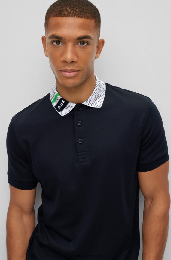4TFNJN1591 أزرق غامق Hugo Boss قميص بولو هوغو من القطن الخالص باللون الأزرق الداكن مع ياقة تحمل الشعار