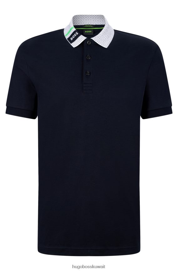 4TFNJN1591 أزرق غامق Hugo Boss قميص بولو هوغو من القطن الخالص باللون الأزرق الداكن مع ياقة تحمل الشعار