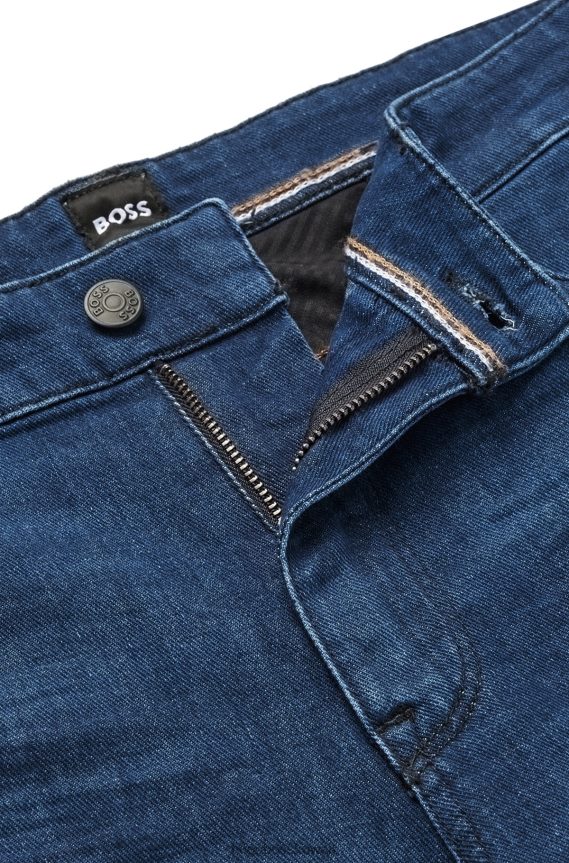 4TFNJN1593 أزرق غامق Hugo Boss جينز Hugo ذو المقاس العادي من الدنيم الإيطالي الأزرق الناعم للغاية باللون الأزرق الداكن