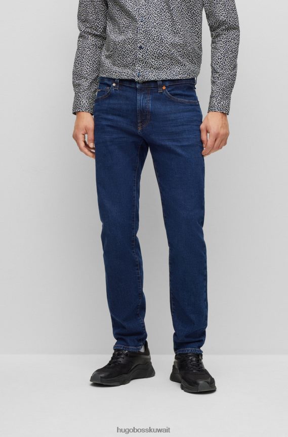 4TFNJN1595 أزرق غامق Hugo Boss بنطلون جينز أزرق داكن بقصة عادية من قماش الدنيم المريح والمطاط باللون النيلي الرخامي