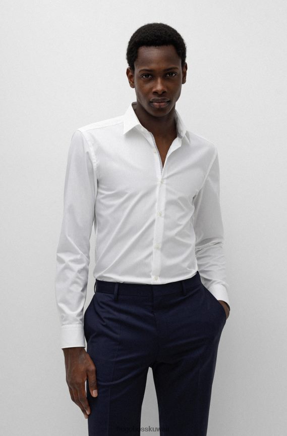 4TFNJN1596 أبيض Hugo Boss قميص بقصة ضيقة من قماش البوبلين القطني سهل الكي باللون الأبيض