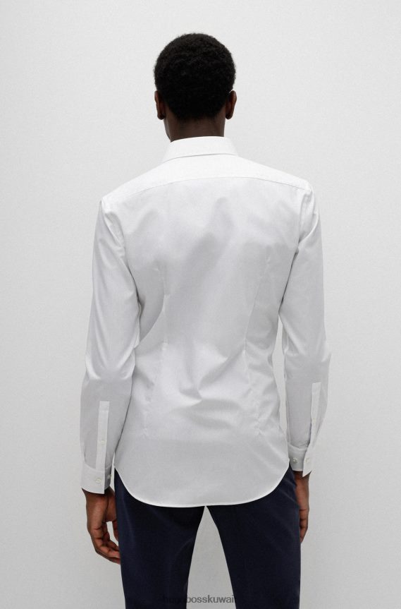 4TFNJN1596 أبيض Hugo Boss قميص بقصة ضيقة من قماش البوبلين القطني سهل الكي باللون الأبيض