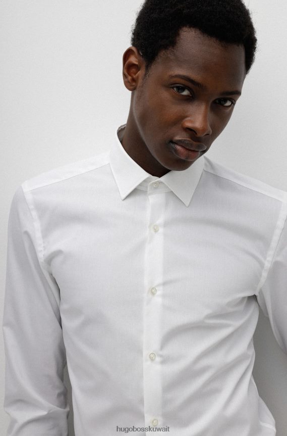 4TFNJN1596 أبيض Hugo Boss قميص بقصة ضيقة من قماش البوبلين القطني سهل الكي باللون الأبيض