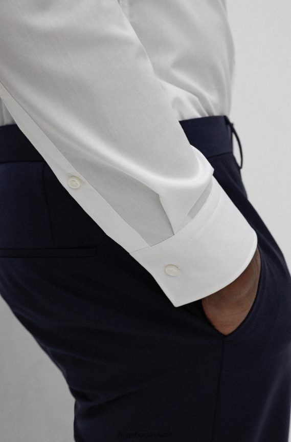 4TFNJN1596 أبيض Hugo Boss قميص بقصة ضيقة من قماش البوبلين القطني سهل الكي باللون الأبيض