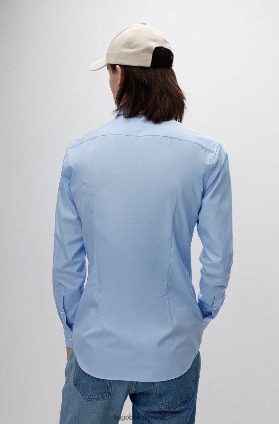 4TFNJN1597 أزرق فاتح Hugo Boss قميص Hugo ذو قصة ضيقة باللون الأزرق الفاتح مصنوع من قماش البوبلين القطني سهل الكي
