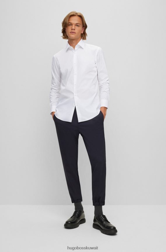 4TFNJN1599 أبيض Hugo Boss قميص Hugo ذو المقاس العادي مصنوع من قطن البوبلين الأبيض سهل الكي