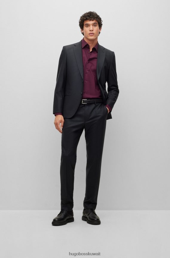 4TFNJN1600 الأرجواني الداكن Hugo Boss قميص بقصة عادية مصنوع من قماش البوبلين القطني المطاطي سهل الكي باللون الأرجواني الداكن