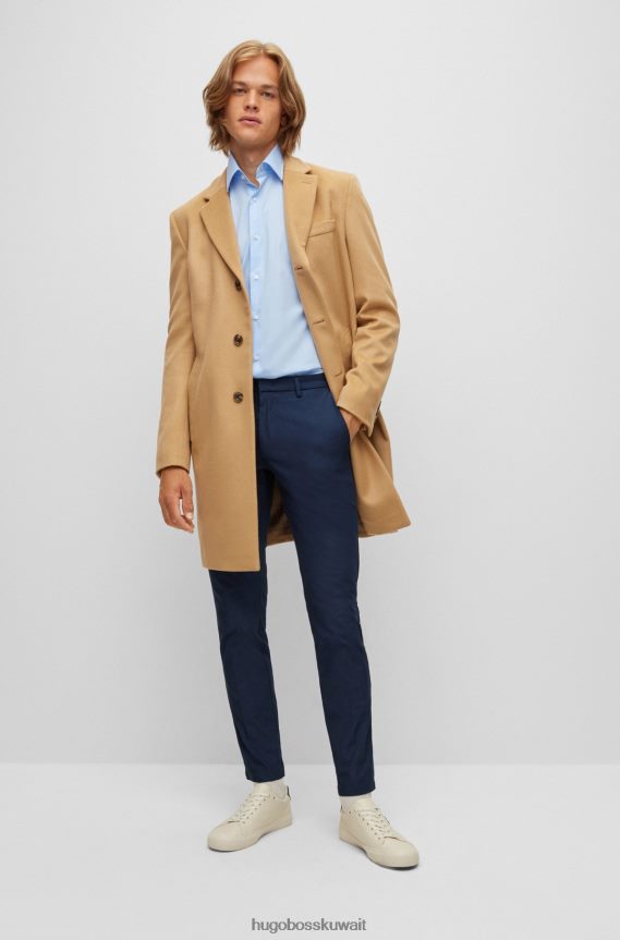 4TFNJN1601 أزرق فاتح Hugo Boss قميص أزرق فاتح بقصّة عادية مصنوع من قماش البوبلين القطني القابل للتمدد وسهل الكي