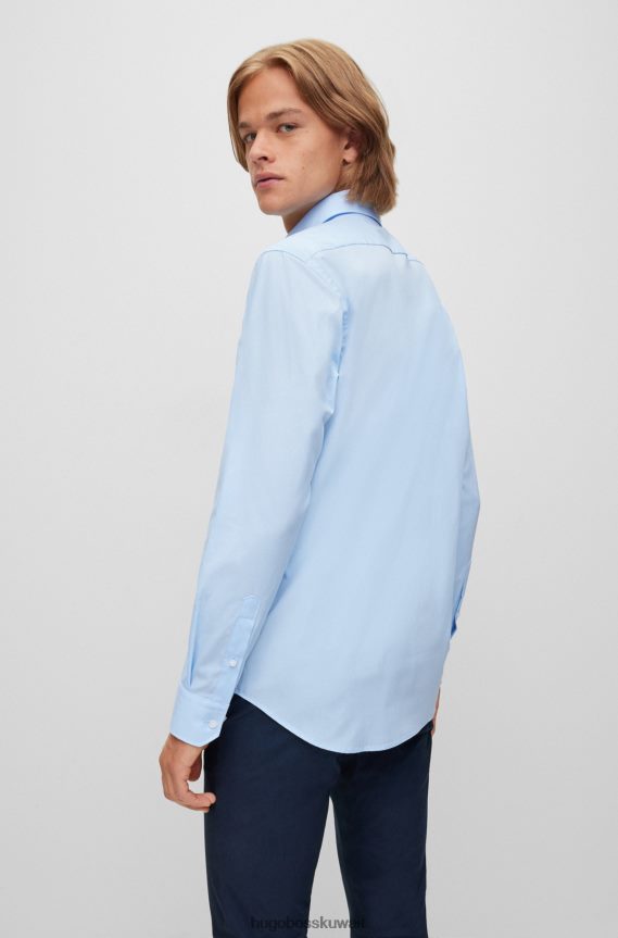 4TFNJN1601 أزرق فاتح Hugo Boss قميص أزرق فاتح بقصّة عادية مصنوع من قماش البوبلين القطني القابل للتمدد وسهل الكي