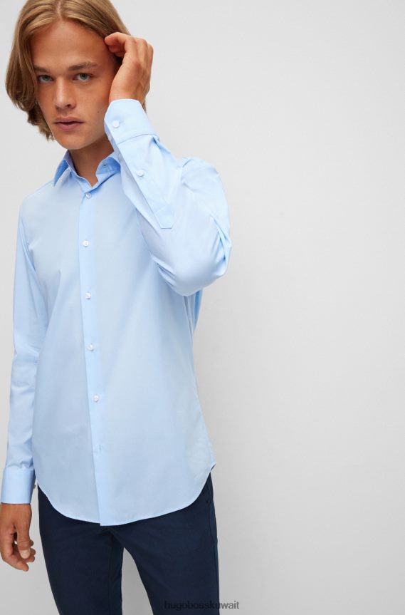 4TFNJN1601 أزرق فاتح Hugo Boss قميص أزرق فاتح بقصّة عادية مصنوع من قماش البوبلين القطني القابل للتمدد وسهل الكي